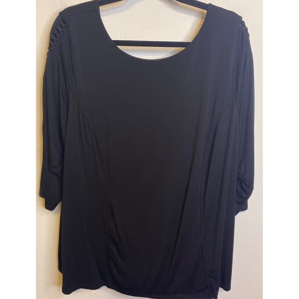 Catherines Plus Curvy Collection Black 3/4 Split Sleeves Top Blouse Stretch 2X